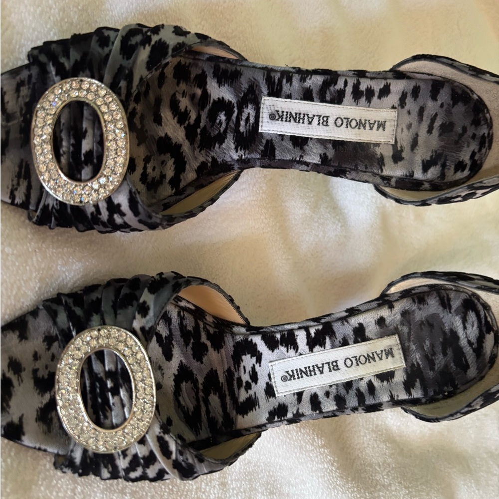 Vintage Manolo Blahnik Satin and Rhinestone Heels